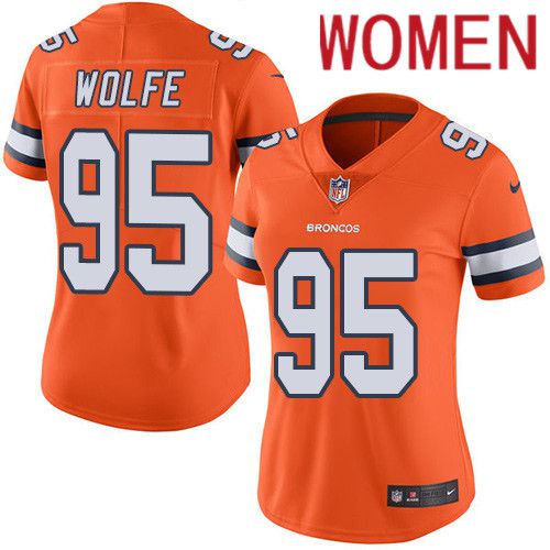 Women Denver Broncos #95 Derek Wolfe Orange Nike Rush Vapor Limited NFL Jersey->women nfl jersey->Women Jersey